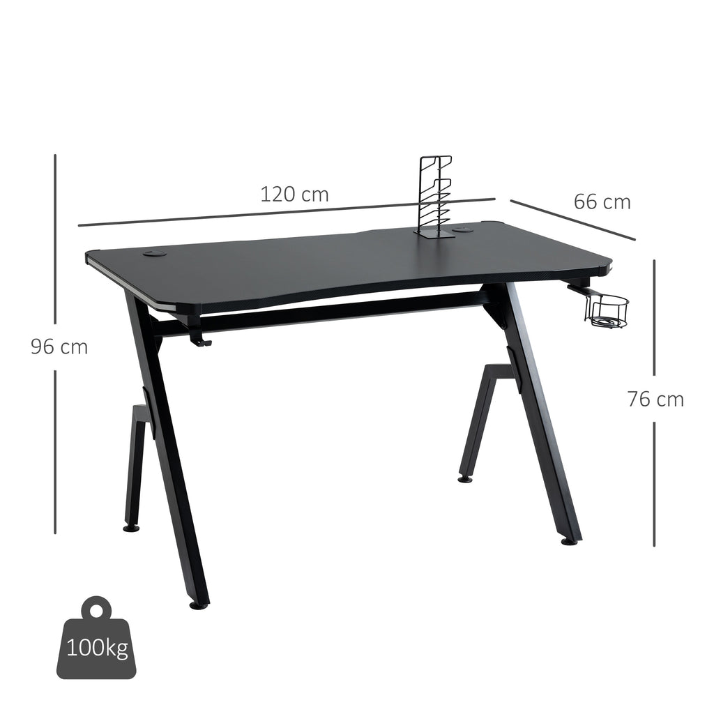 Gaming Desk Racing Style Home Office Ergonomic Computer Table Workstation with RGB LED Lights in Black | HOMCOM-1