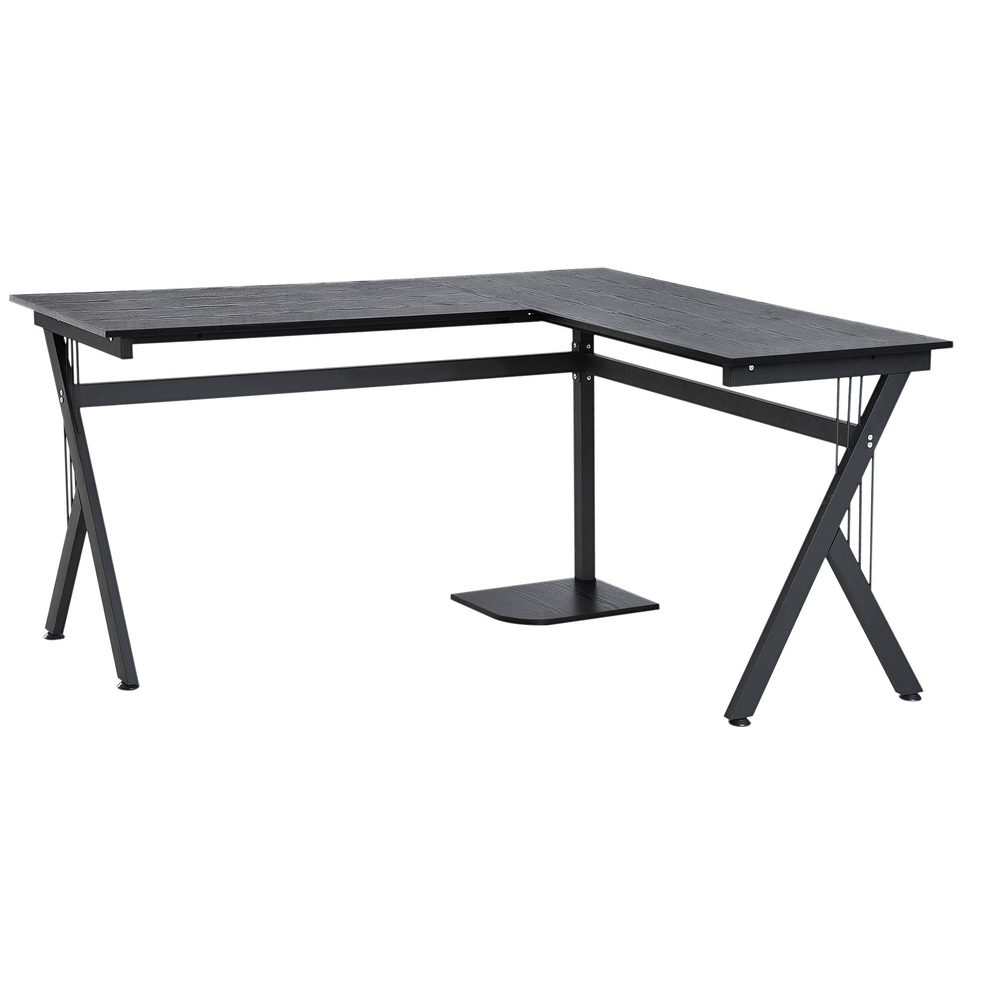 L-Shaped Corner Computer Desk Laptop Workstation PC Table Home Office With CPU Stand Black-0