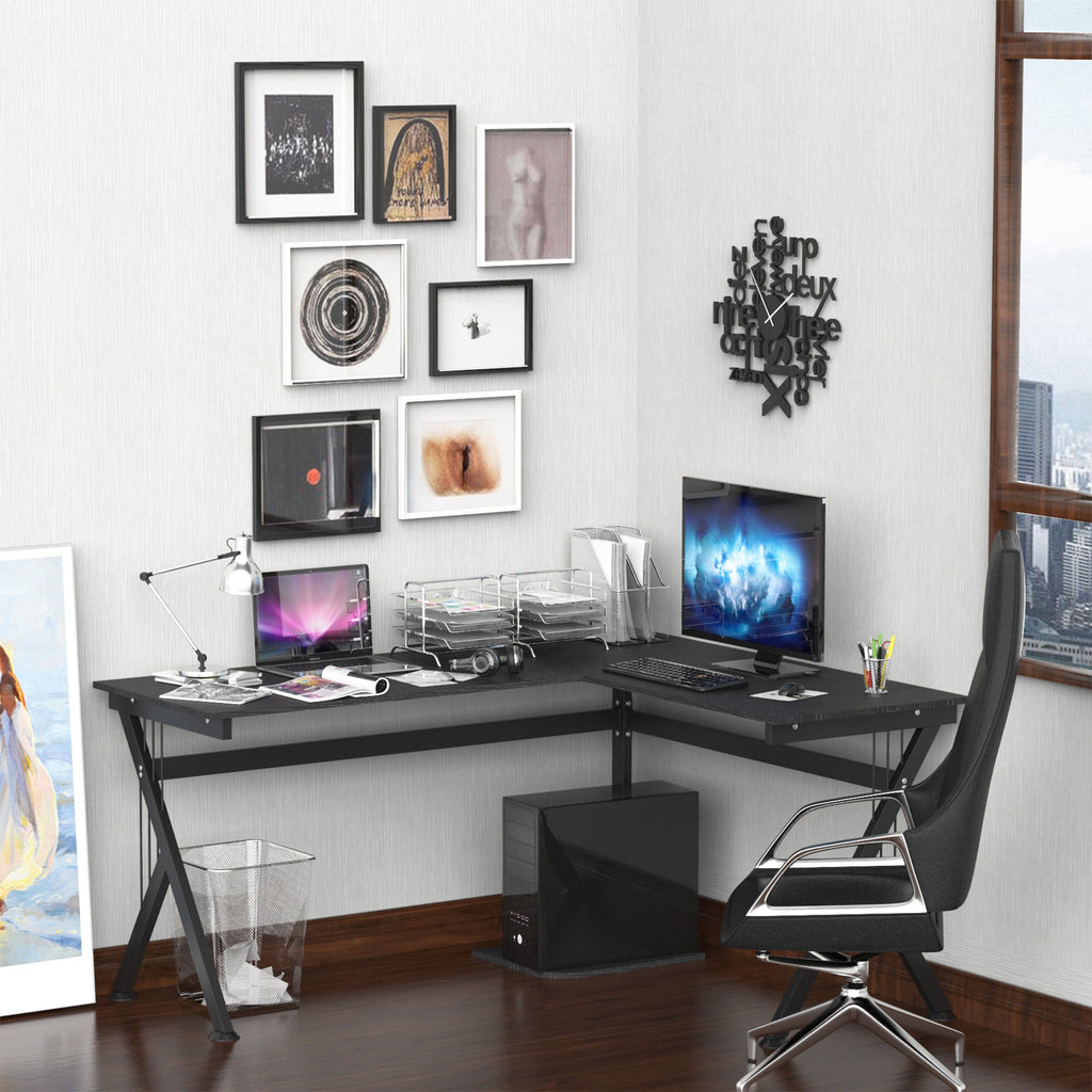 L-Shaped Corner Computer Desk Laptop Workstation PC Table Home Office With CPU Stand Black-1