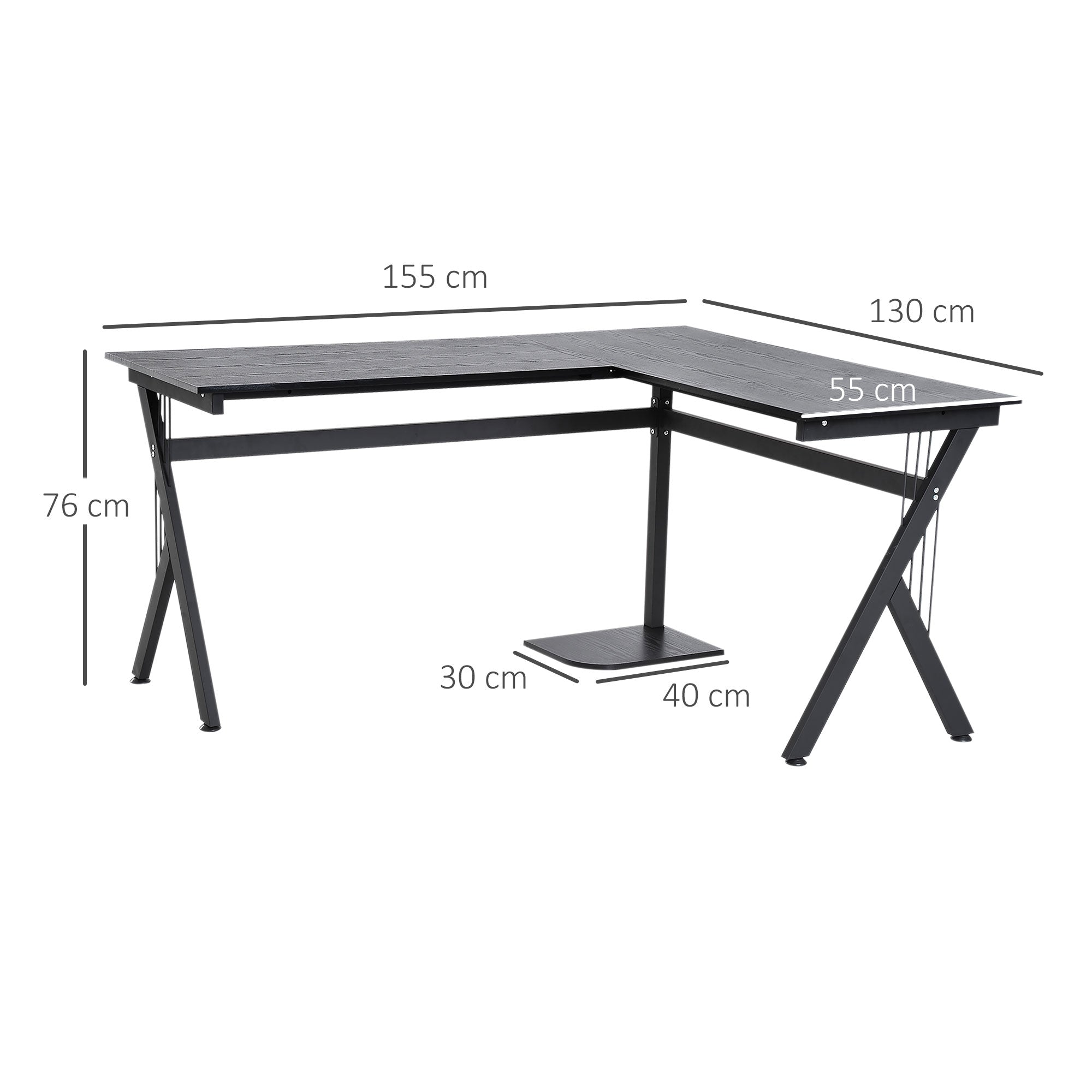 L-Shaped Corner Computer Desk Laptop Workstation PC Table Home Office With CPU Stand Black-2