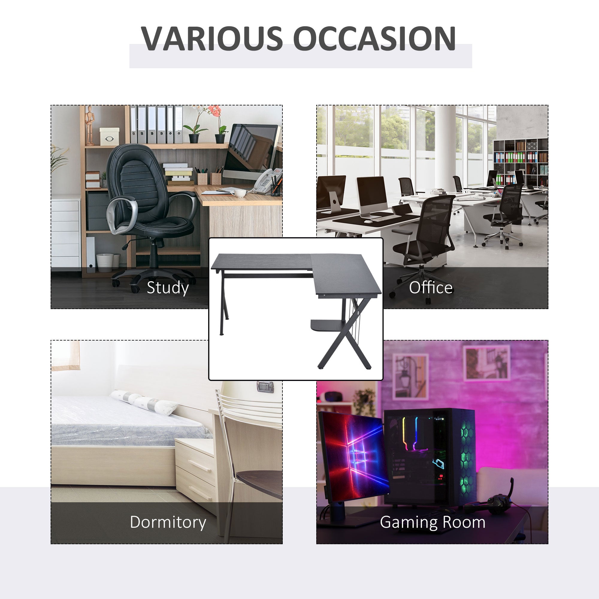 L-Shaped Corner Computer Desk Laptop Workstation PC Table Home Office With CPU Stand Black-4