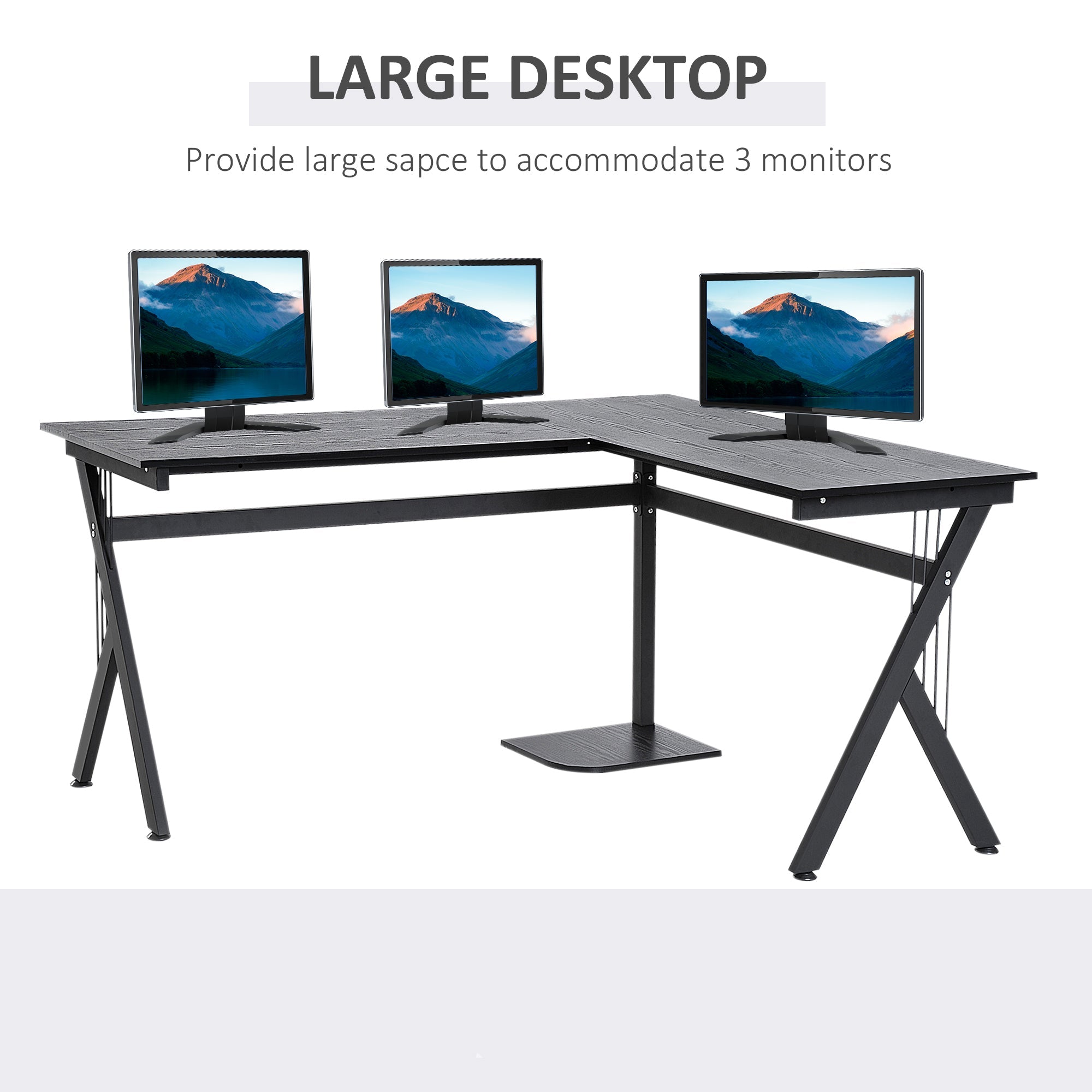 L-Shaped Corner Computer Desk Laptop Workstation PC Table Home Office With CPU Stand Black-3